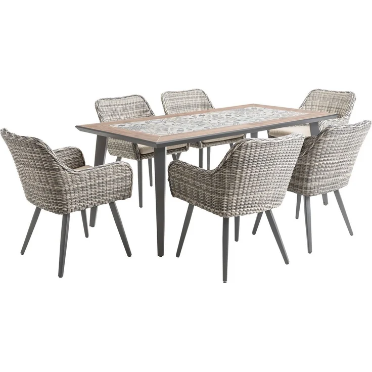 Dehner Gartentisch Lissabon, 6 Sitzplätze, 178.5 x 74 x 88.5 cm, Aluminium / Keramik, mit mediterranem Mosaik auf der Tischplatte – Bild 3