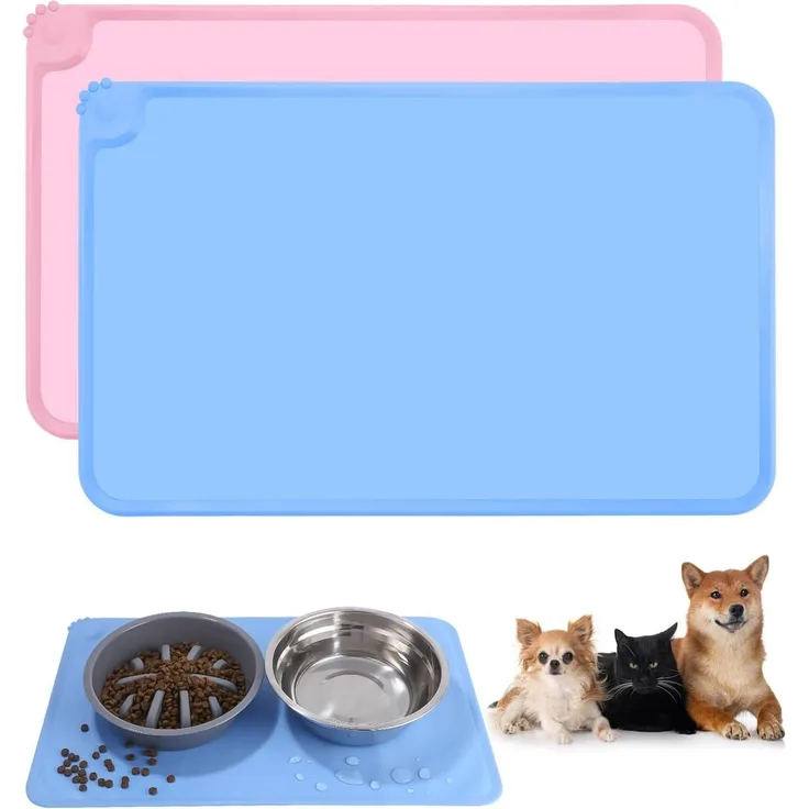 Huifoo Napfunterlage wasserdicht, rutschfest (2-teiliges Set), Silikon rosa / blau, 48x30 cm