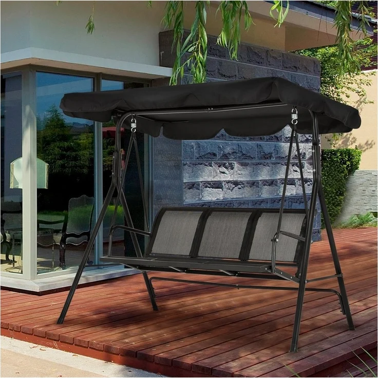 MCombo Hollywoodschaukel MCombo 3-Sitzer Hollywoodschaukel Gartenschaukel 8007, 3-Sitzer, outdoor, Gartenliege Schaukelbank, Schaukelbank mit Sonnendach – Bild 2
