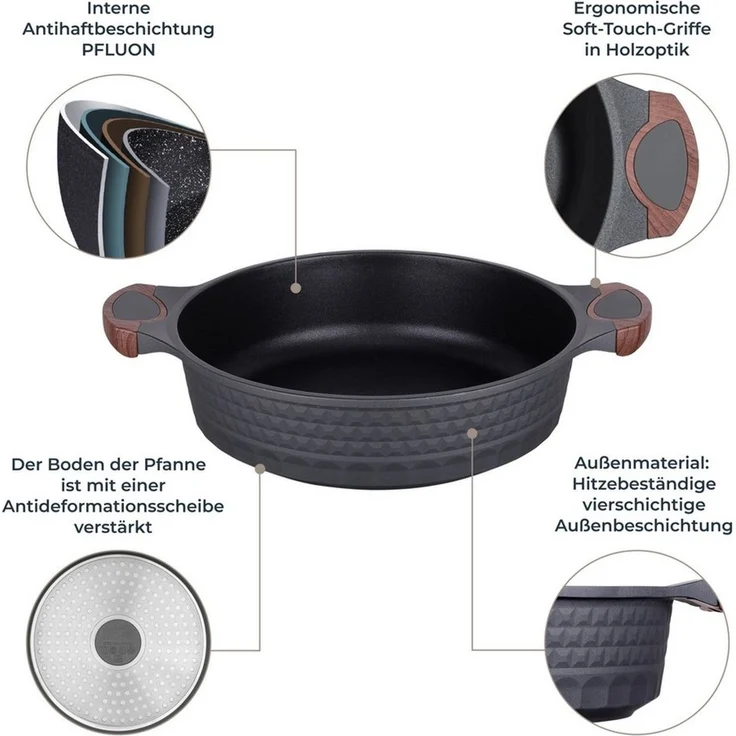 RESTO Kitchenware Kochtopf Capella, Schmortopf antihaftbeschichtet und spülmaschinenfest, Aluminiumguss (2-tlg), mit Glasdeckel und stoßdämpfendem Silikonrand, im Geschenkkarton – Bild 2