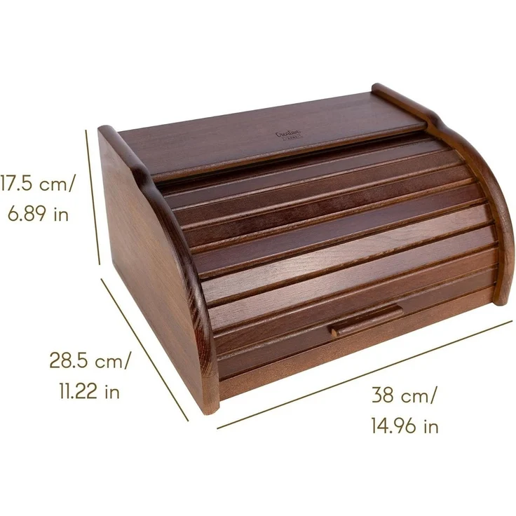 Creative Home Brotkasten Holz 38 x 28,5 x 17,5 cm Brotkiste mit Rolldeckel Brotbox – Bild 2