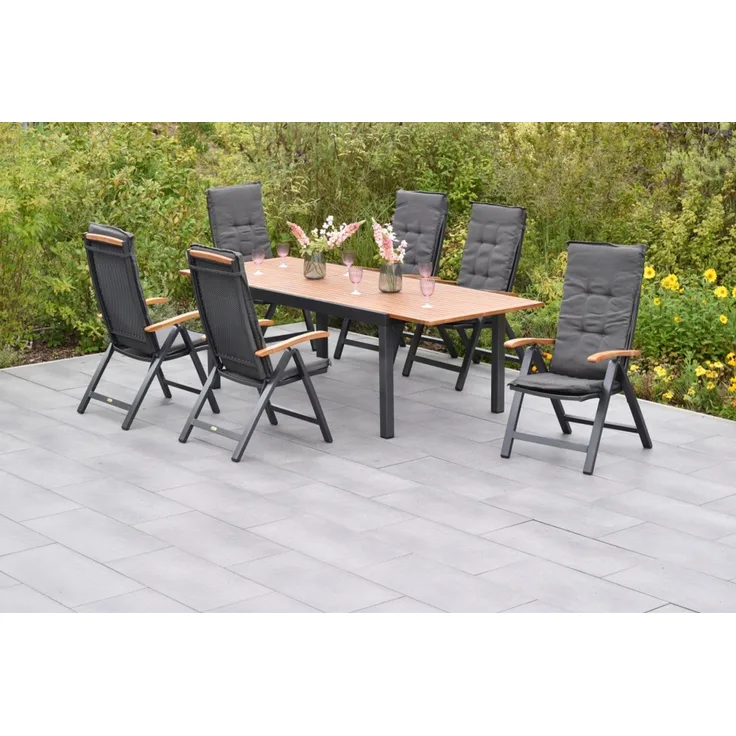 Tilos Gartenmöbel Set 13tlg, Klappsessel & 180 (250) x 100 cm