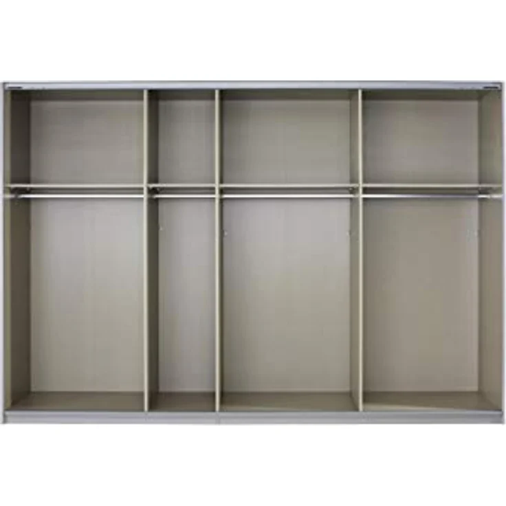 Rauch Möbel Imposa Kleiderschrank/Schwebetürenschrank mit Spiegel, 4 Einlegeböden, 4 Kleiderstangen, 3-türig, Hochglanz weiß/Alpinweiß, 316 x 62 x 210 cm – Bild 3