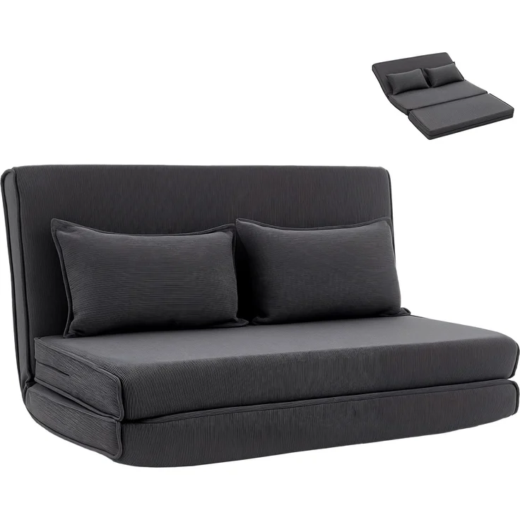 Bodenstuhl mit Rückenlehne, Cord-Klappsofa als Gästebett, verstellbare Rückenlehne, breiterer Sitz, Dunkelgrau--Dunkelgrau--135x88x74cm--YOUDENOVA – Bild 1