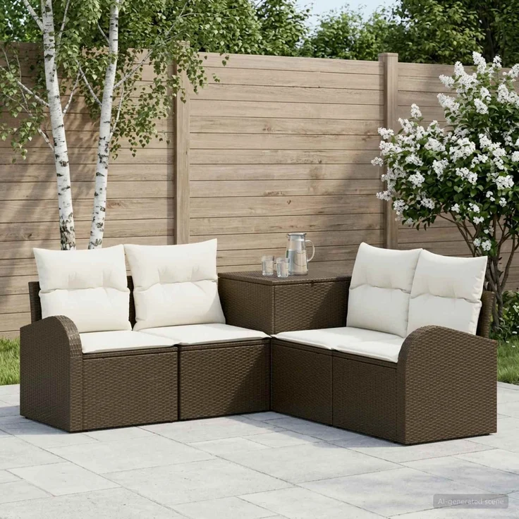 vidaXL Sofa Set 5 stk. Braun und Creme Weiß Polyrattan und Stahl 3447774 – Bild 1