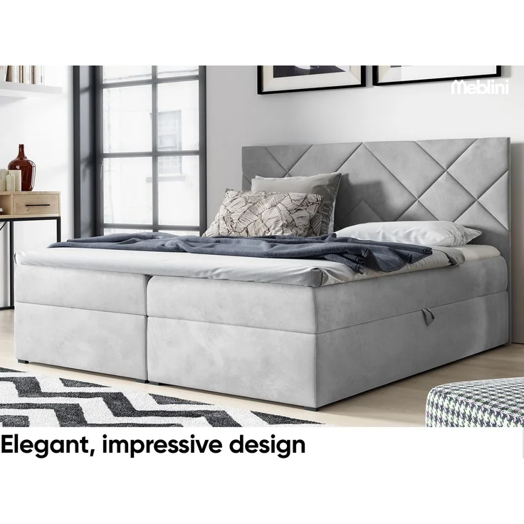 MEBLINI Boxspringbett BOTTEGA 120x200 cm mit Bettkasten – H4/Hellgrau Samt Polsterbett - Gepolstert Doppelbett mit Matratze und Topper - Polsterbett mit Stauraum - Bett mit Kopfteil – Stauraumbett – Bild 3