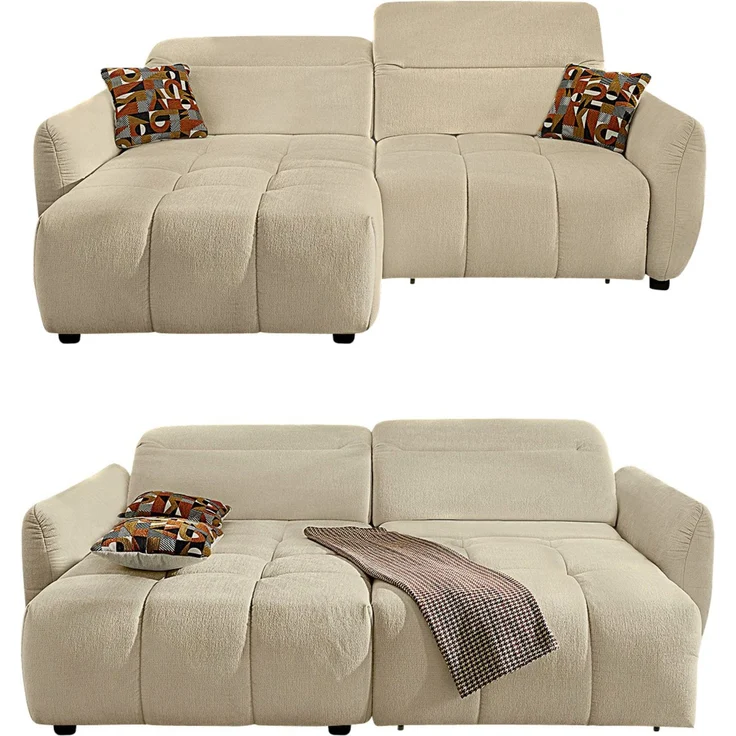 Ecksofa elektrisch USB-C Kopflehne verstellbar Schlafcouch Flachgewebe in Beige – Bild 9