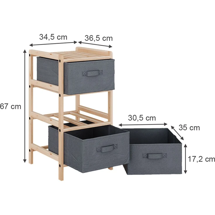 Kommode Bruno Grau 34.5 x 67 cm mit 3 Stoffschubladen Vicco – Bild 3