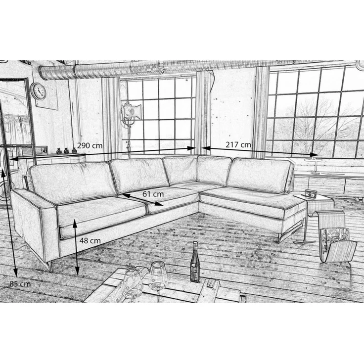 KAWOLA Ecksofa VILNIUS 3-Sitzer mit Recamiere rechts Lederfaserstoff anthrazit 85 x 217 x 290 cm – Bild 9