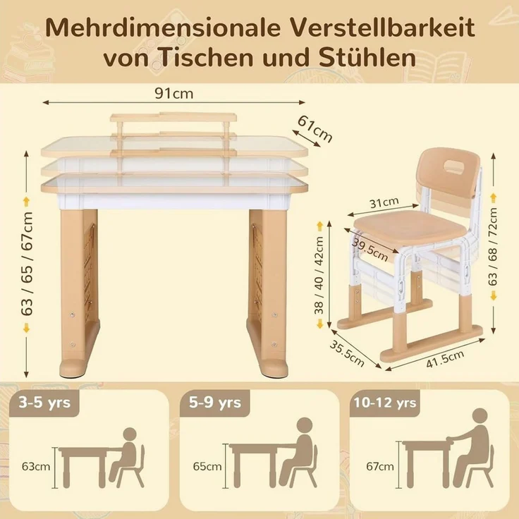 TLGREEN Kinderschreibtisch mit Stuhl Set Höhenverstellbarer (Kinderaußenhocker innen/außen nutzbar, Graffiti-Tisch 3-12 Jahre, mit Seiten-Bücherregal & Ablagekasten), Stabiler Kinderlernplatz für Kinderzimmer/Garten/Arbeitszimmer – Bild 1