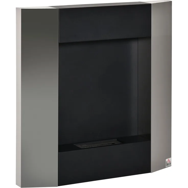 JARDJ Wandmontierter Bioethanolkamin mit 0,7-Liter-Tank und 20 m² Abdeckung, Stahl, 72 x 11 x 72 cm, Silber und Schwarz