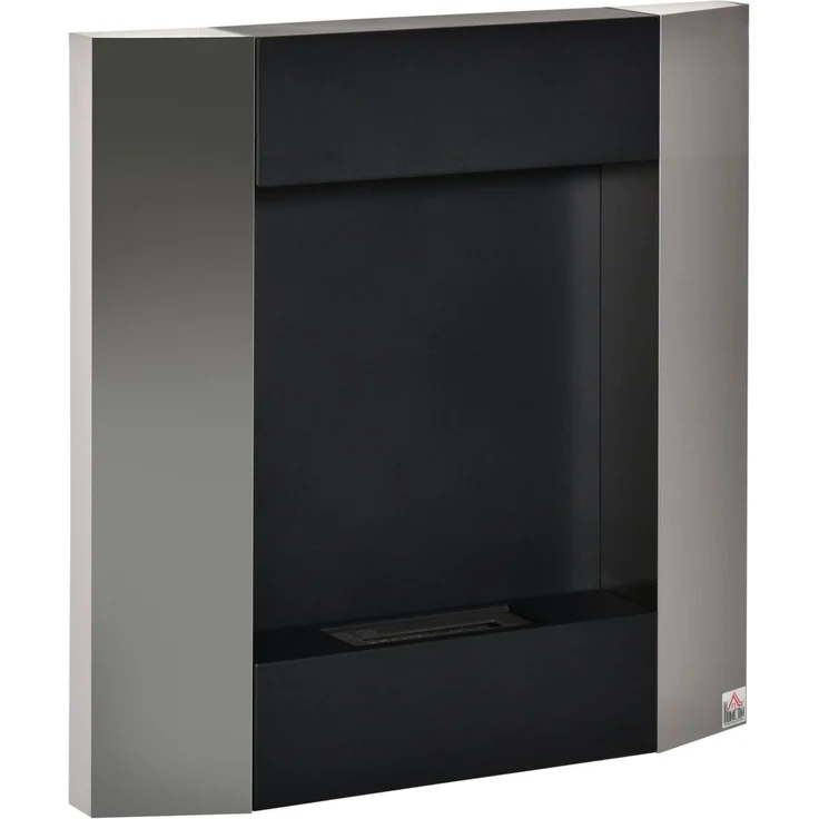 JARDJ Wandmontierter Bioethanolkamin mit 0,7-Liter-Tank und 20 m² Abdeckung, Stahl, 72 x 11 x 72 cm, Silber und Schwarz – Bild 1