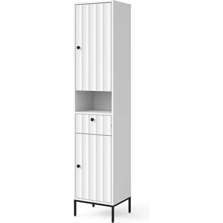Badschrank Eliza Weiß Riffel 40 x 190 cm mit 2 Türen Vicco – Bild 1