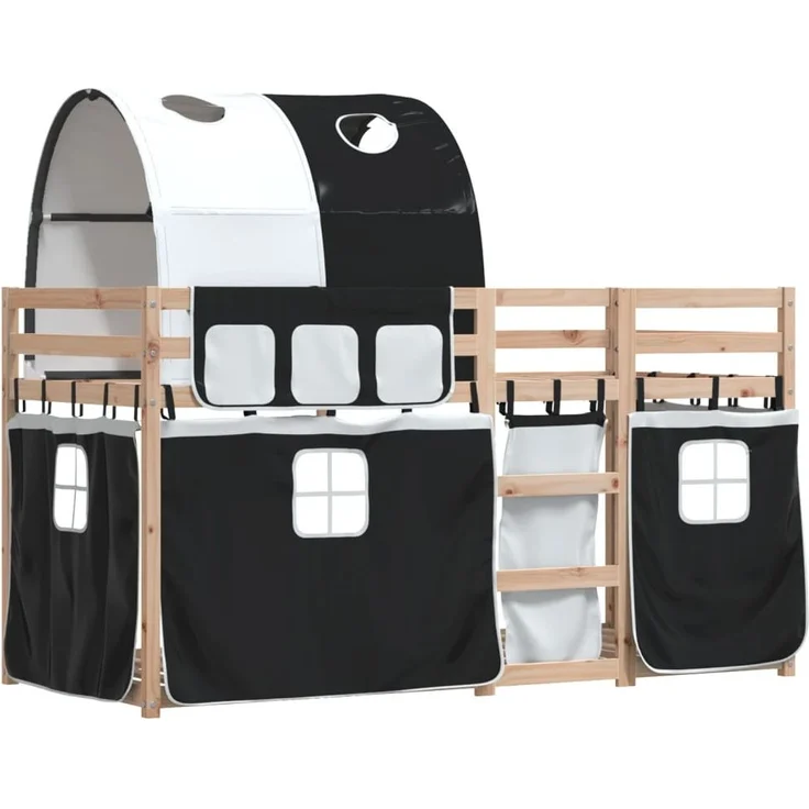 vidaXL Etagenbett mit Vorhängen Weiß & Schwarz 80x200 cm Kiefernholz 3283988 – Bild 1