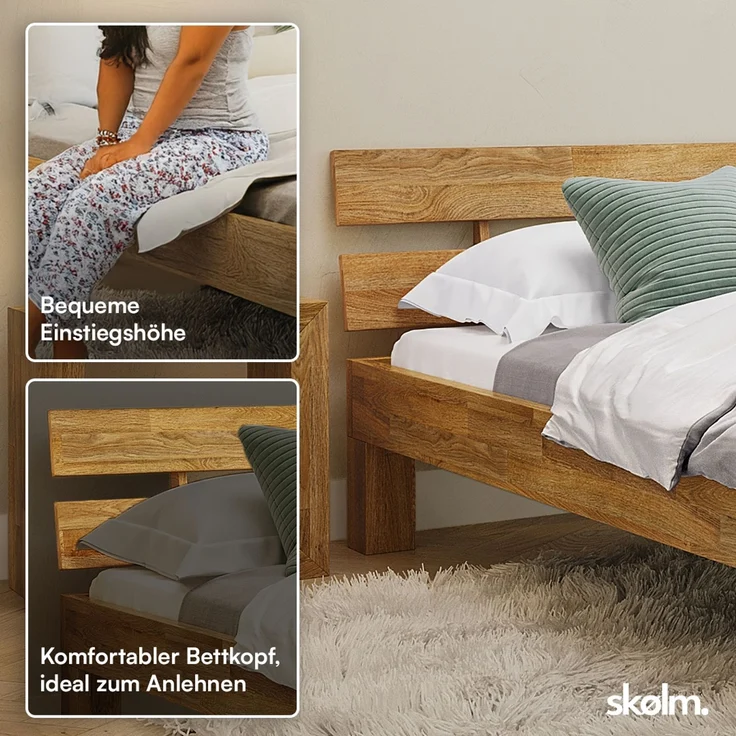 skølm 'Floki' Bett 120x200 cm, Bettgestell, natur geölt, Massivholzbett aus Eiche, Doppelbett mit Bettkopf, geeignet als Einzelbett – Bild 3