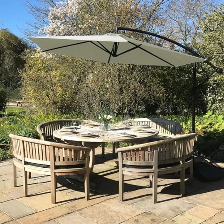 Monstershop Sonnenschirm, Sechseckig 300x300 cm, Creme, UV-beständig, mit Kurbelmechanismus und Gratis Regenhülle – Bild 3