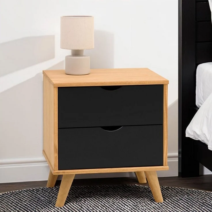 IDIMEX Nachtkommode COLIMA, Nachttich mit 2 Schubladen, Kiefer Massivholz skandi schwarz/vintage – Bild 5