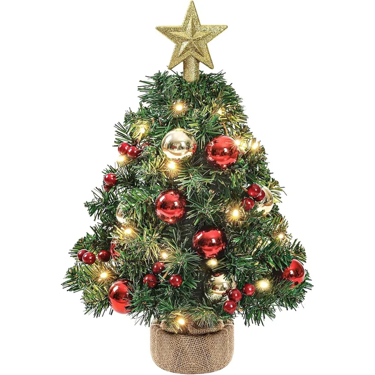 Yorbay Künstlicher Weihnachtsbaum Mini Weihnachtsbaum mit warmweiß LEDs, 8 Licht Modi, 40cm Tisch-Tannenbaum mit Stern-Baumspitze und Deko, Batterie betrieben, für Weihnachten, Advent, künstlich, Geschmückt