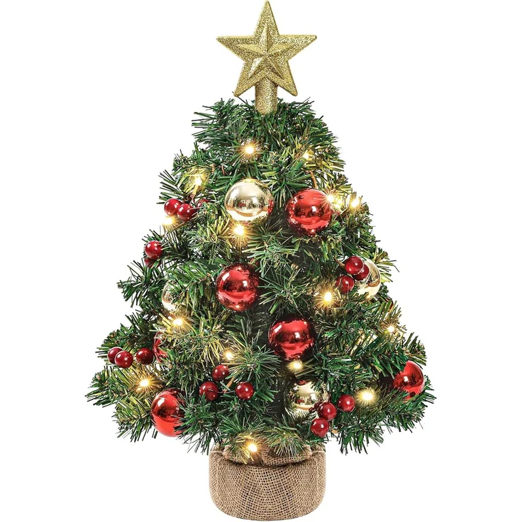 Yorbay Künstlicher Weihnachtsbaum Mini Weihnachtsbaum mit warmweiß LEDs, 8 Licht Modi, 40cm Tisch-Tannenbaum mit Stern-Baumspitze und Deko, Batterie betrieben, für Weihnachten, Advent, künstlich, Geschmückt