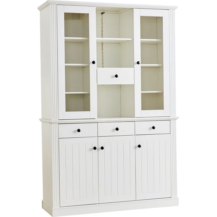 DESVIAE Vitrine Weiß aus MDF/gehärtetem Glas – 119,5x180x40 cm – 4 Schubladen, LED-Beleuchtung – Bild 8