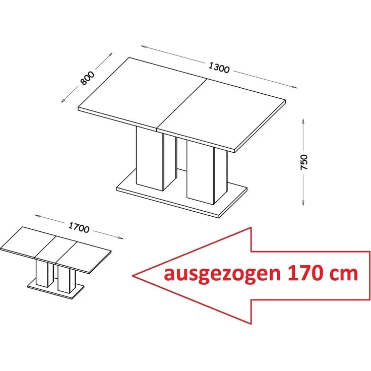 designimpex Esstisch Design Tisch DE-1 Weiß Hochglanz ausziehbar 130 bis 170 cm – Bild 2