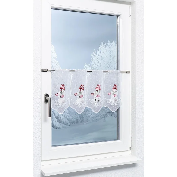 Scheibengardine Plauener Spitze - Snowman (Bx H) 146.70cm * 30cm Rot/kaminrot – Bild 2