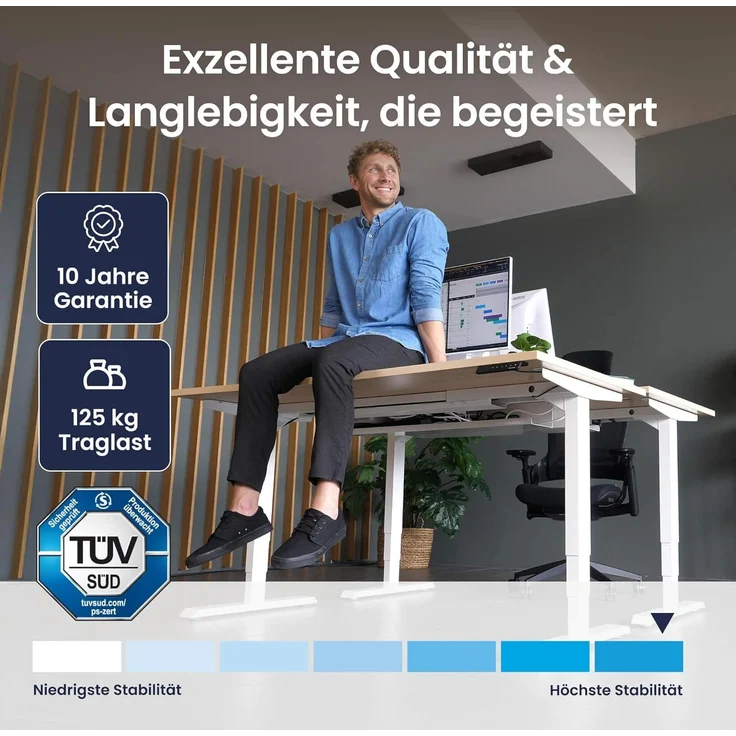 Desktopia Pro X - Elektrisch höhenverstellbarer Schreibtisch / Ergonomischer Tisch mit Memory-Funktion, Schwarz, Gestell Weiß, 160x80 cm – Bild 5