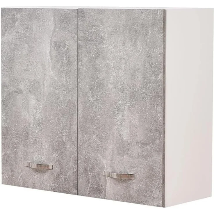 Hängeschrank für die Küche, Hängeschrank aus Holz mit Zwei Türen, 1 Regal und 2 Fächern, geräumiger und robuster Wandschrank, Maße: 80 x 32 x 72 cm (grau) – Bild 1