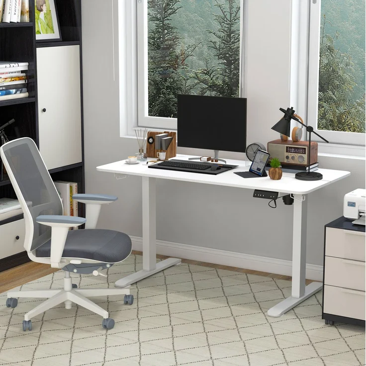 Elektrischer Schreibtisch 140x70 cm mit Memory-Funktion, Kabelmanagement, Weiß – Bild 1