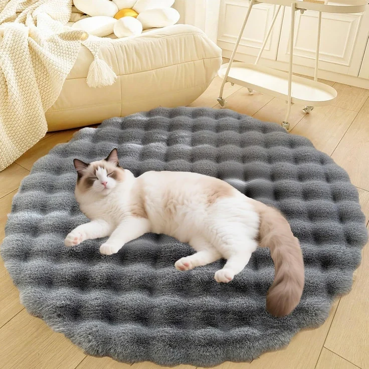 1 Stück – Runder Teppich, flauschige Haustiermatte, rutschfest, weich, 40 cm, Grau – Bild 5