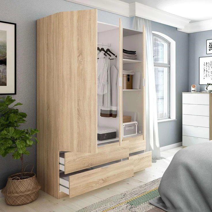Habitdesign LCX453F - Kleiderschrank mit 3 Türen und 4 Schubladen, Schlafzimmerschrank, Maße: 200 cm (H) x 135 cm (B) x 52 cm (T) – Bild 6