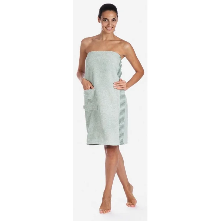Egeria Sarong Ben, ideal für Sauna & Spa, Hotelbademantel, Kurzform, Walkfrottee, Knöpfe, mit Streifenbordüre – Bild 1