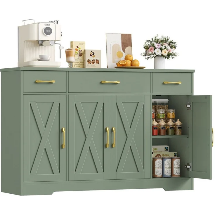HOMECHO Sideboard, 140cm Breite Küchenschrank 3 Schubladen 4 Türen, Verstellbaren Regalen – Bild 1