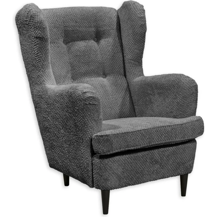 Stella Trading Oskar Ohrensessel mit geknöpfter Polsterung, Anthrazit - Vintage Wohnzimmer Sessel mit Massivholz Füßen - 78 x 102 x 98 cm (B/H/T) – Bild 1