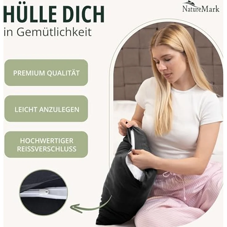 NatureMark Kissenbezüge 2er Pack Jersey Kissenbezug Kissenhülle, (2 Stück), Kissenhülle in vielen Größen und Farben (40 x 40 cm, Schwarz) – Bild 6