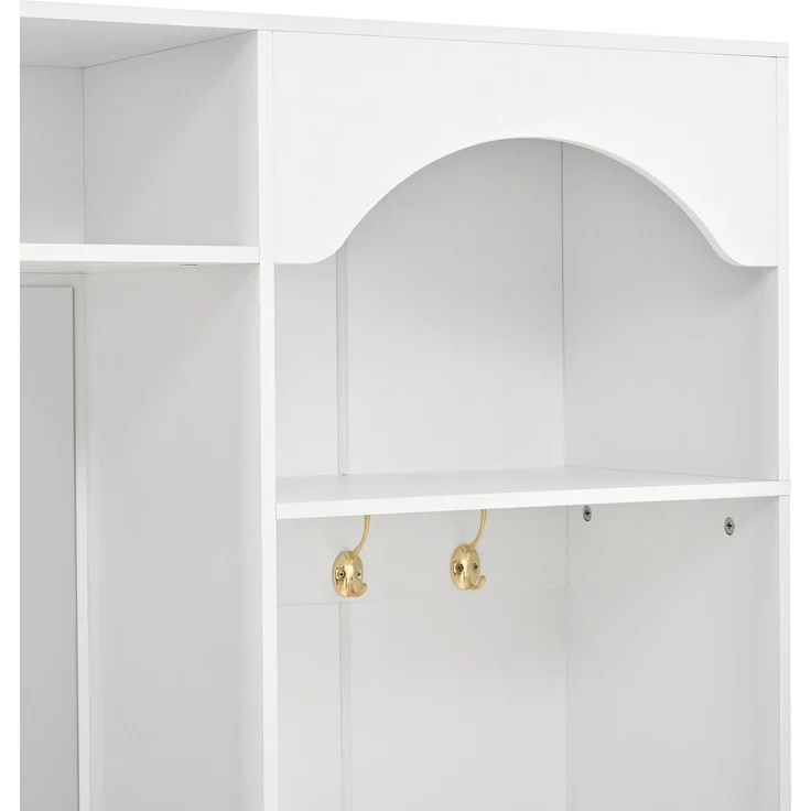 DESVIAE Garderobenschrank mit Sitzbank, Spiegel und LED-Beleuchtung 100x180x35 cm MDF Weiß – Bild 6