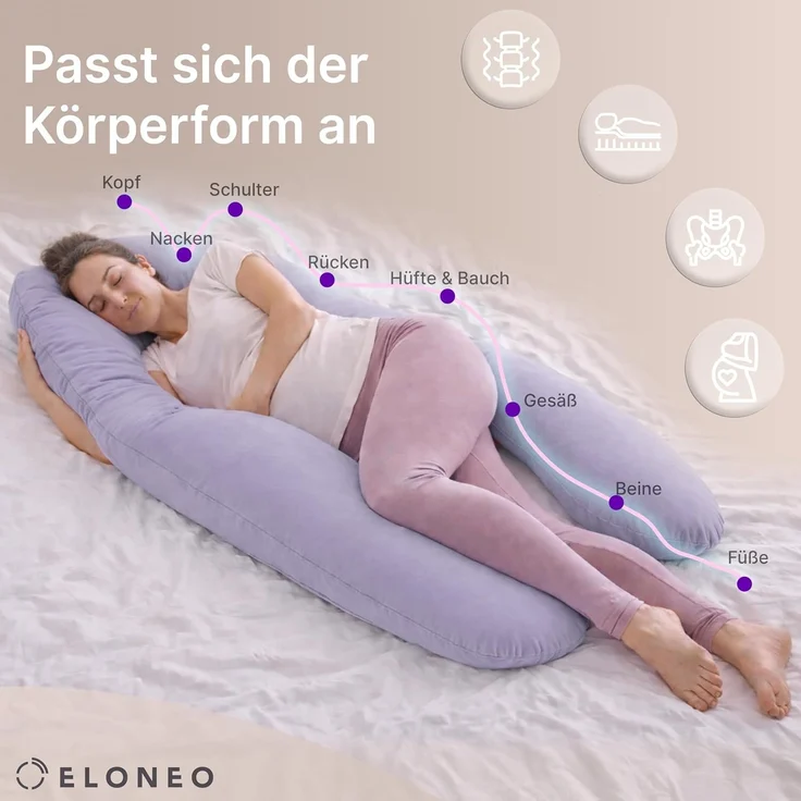 ELONEO Seitenschläferkissen XXL - Multifunktionskissen mit Bezug, formstabil, druckentlastend, bequem – Bild 4