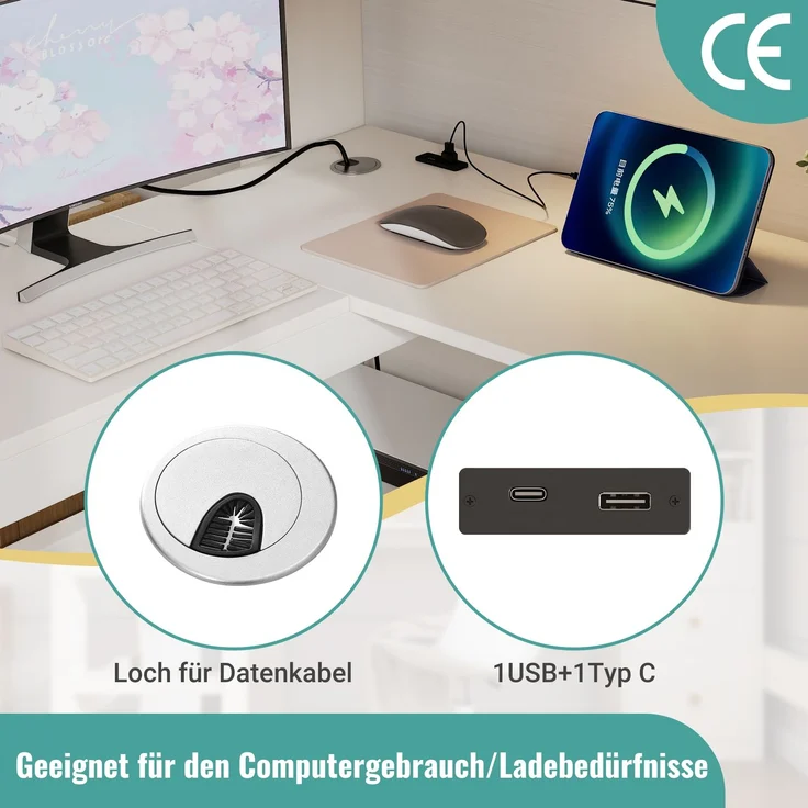 Hochbett Einzelbett mit Holzlattenrost, USB/Type-C Ladebereich, L-förmigem Schreibtisch, Regalen und Schubladen,ohne Matratze – Bild 8