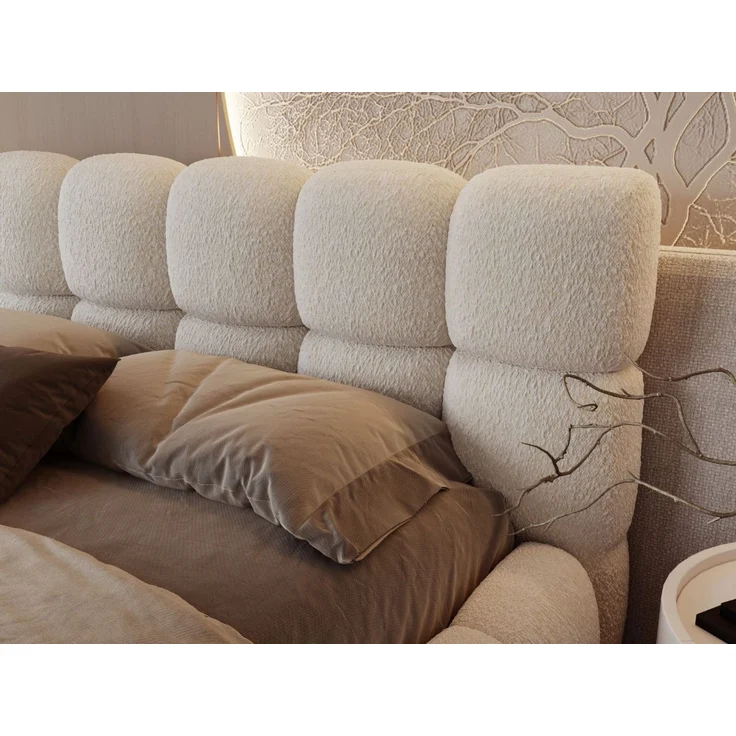 GRAINGOLD Modo Polsterbett 140x200, Doppelbett mit Kopfteil, groß Stauraum, Bouclé-Stoff, Beige – Bild 6