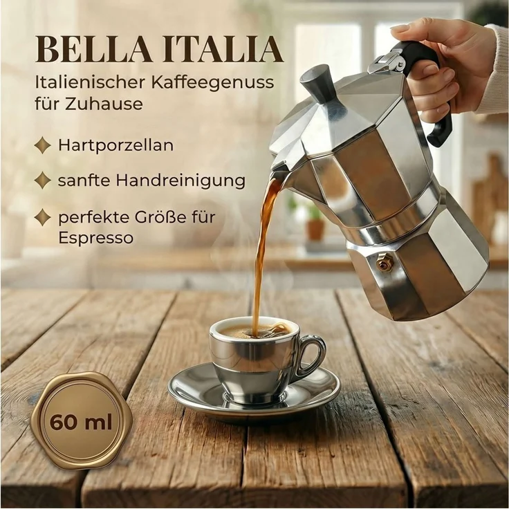 MUVELL Espressotasse 6x Espresso & Untertassen Set 0,8 cm dickwandig, chrome, 6-tlg, Keramik, 60 ml chrome mit weißen Rand und Innenfläche – Bild 4
