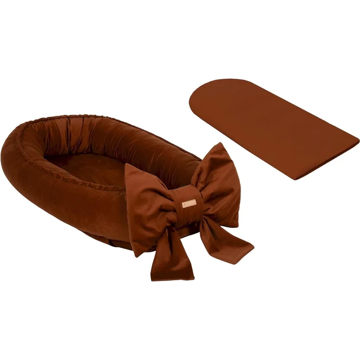 Kuschelnest Babynest Babynestchen Nestchen Reisebett Wickelauflage mit Schleife (Farbe: braun) – Bild 2