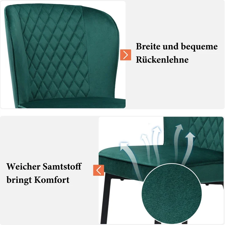 Esszimmerstuhl mit Metallgestell und ergonomischem Design mit abgerundeten Ecken, bequemem Sitzkomfort und stabiler Struktur,Grün – Bild 2