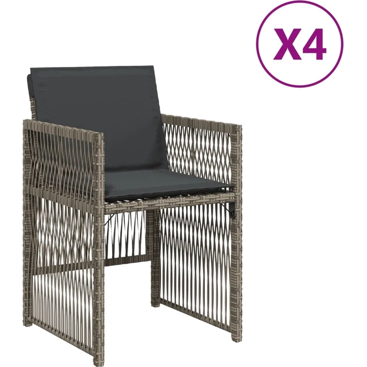 vidaXL Gartenstühle mit Kissen 4 Stk. Grau Poly Rattan 364968 – Bild 1