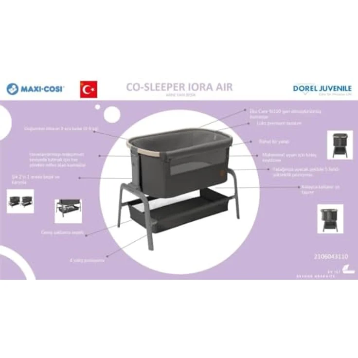 Maxi-Cosi Iora Air 2-in-1 Beistellbett mit Schaukelfunktion, atmungsaktive Stoffe, klappbar, inkl. Matratze & Reisetasche - Classic Beige Eco FR – Bild 3