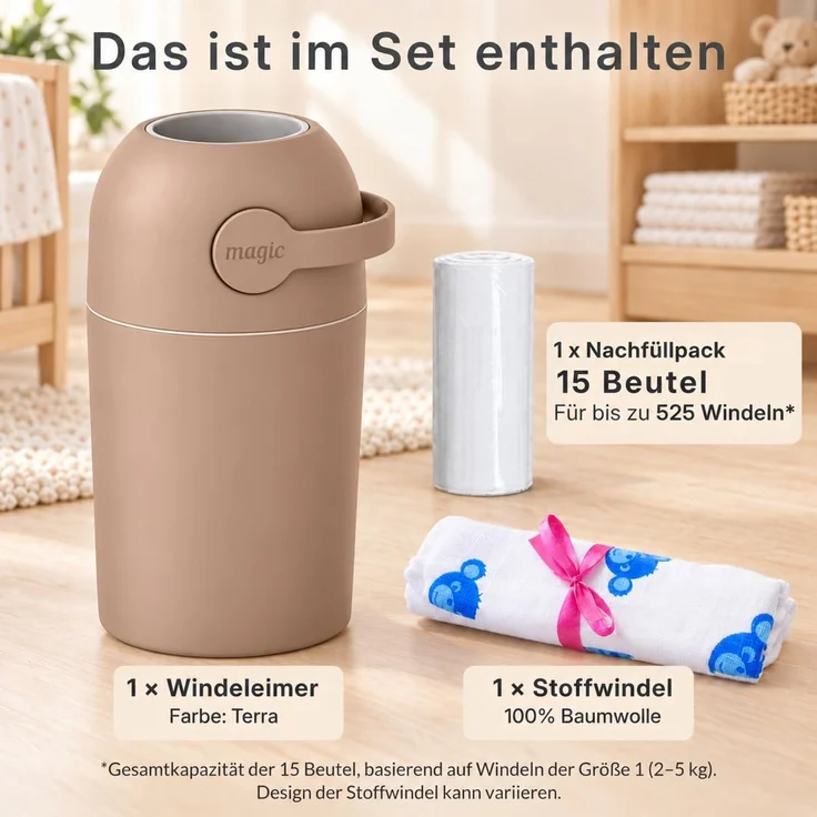 Set Magic Windeleimer, Abfalleimer mit Geruchsstopp, ohne Kassette + Windel – Bild 6