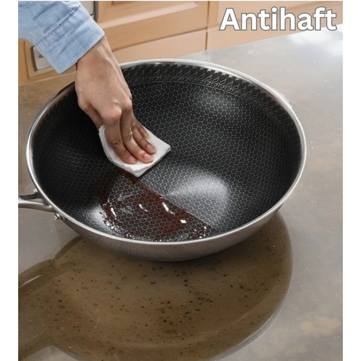 Cheffinger Servierpfanne mit Wabenstruktur, Edelstahl silber, Ø 36 cm – Bild 3
