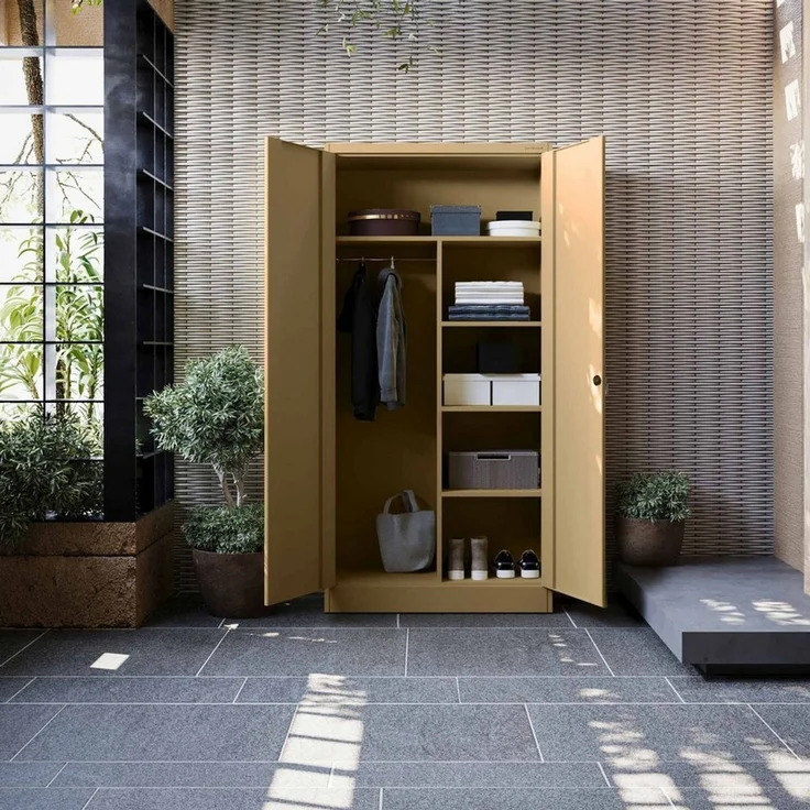 Domator Metallschrank 185 x 90 x 45 cm | Aktenschrank Abschließbar mit Kleiderstange, Pulverbeschichtung | Aufbewahrungsschrank Umkleideschrank Spind Kleiderstange | Beige – Bild 3