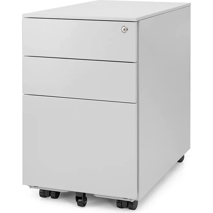 Ergotopia Rollcontainer I Grau I Mobil mit Rollen I Abschließbar mit 3 Schubladen I Fertig montiert I Ideal fürs Büro oder Homeoffice