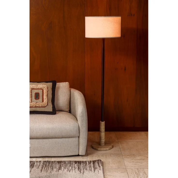 DutchBone Stehlampe Jackson mit Leinenschirm und Travertin-Sockel, Beige 40x40x156 cm – Bild 8