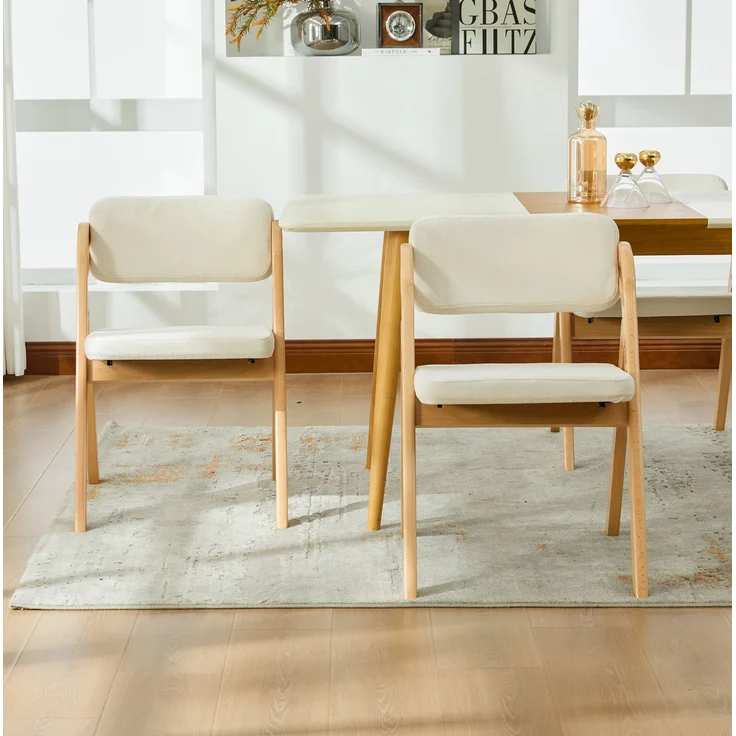 Klappstuhl aus Buchenholz mit Polstersitz, klappbar, 77x59x52 cm, Beige – Bild 2